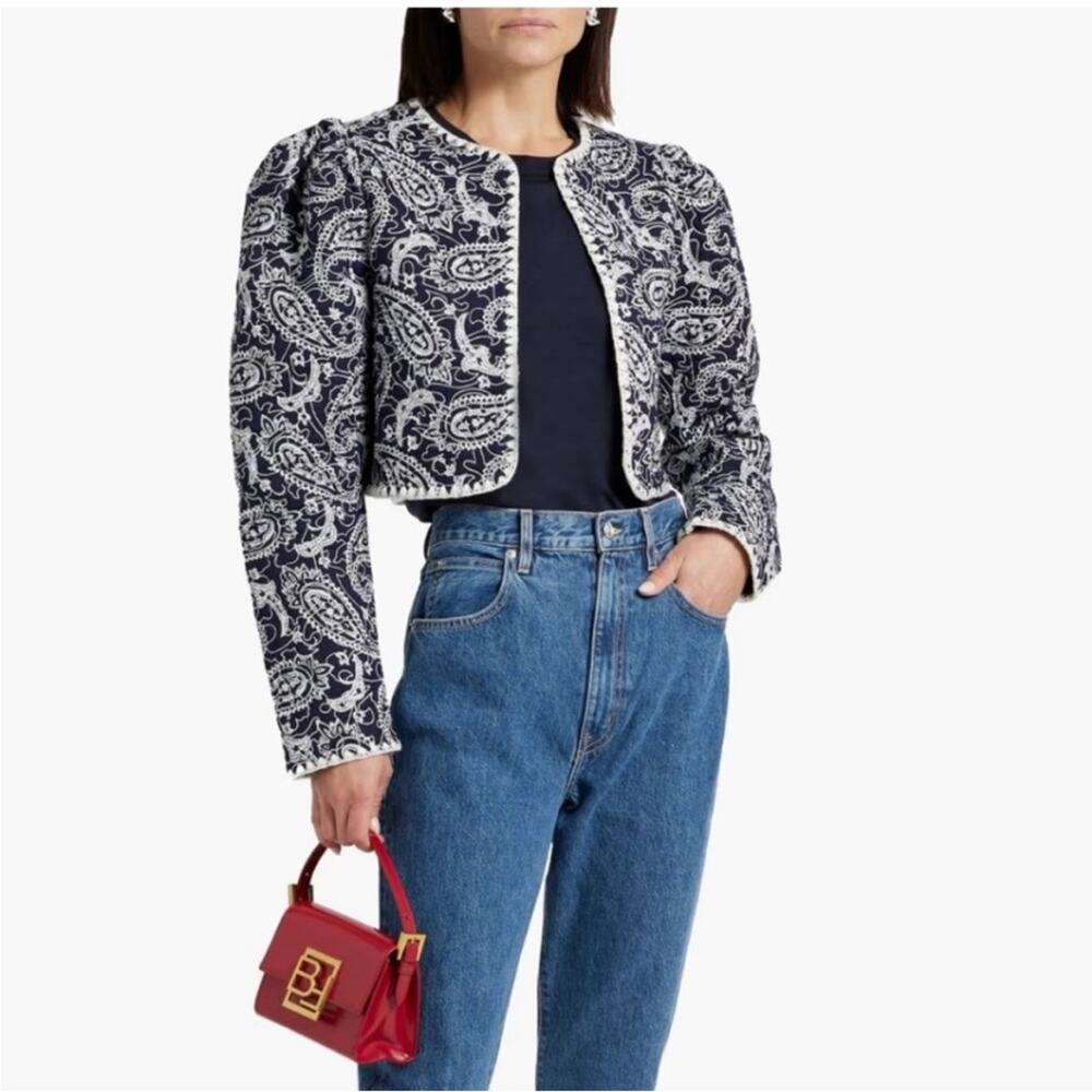 Sea NY Sz XS Theodora Cropped Quilted Embroidered Jacket Blue Paisley